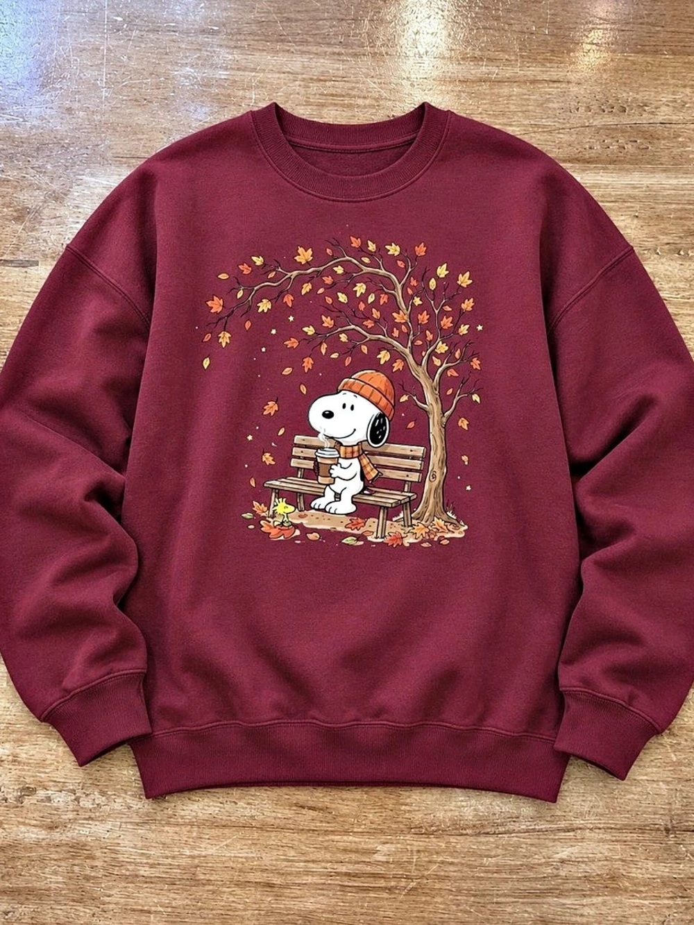 Peanuts Snoopy Autumn Graphic Sweatshirt in Maroon Color